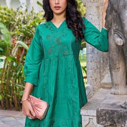 Flossy Ethnic Motifs Embroidered A-Line Dress-image-4