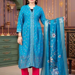 BAESD Girls Floral Printed Mandarin Collar Kurta with Trousers & Dupatta-image-84