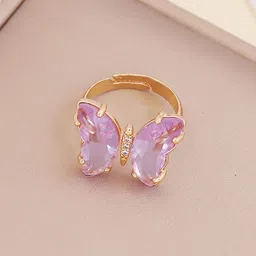 Vembley Women Gold Plated Crystal Butterfly Finger Ring-picture-27