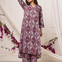 Zolo Label Women A-Line Shirt Pattern Cotton Co-Ords-40