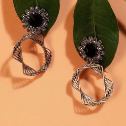 DressBerry Gold-Plated Artificial Stones Studded Floral Shaped Drop Earrings-16