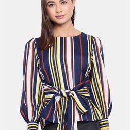 OTIRA Women Striped Cuffed Sleeves Tie-Ups Top-image-45