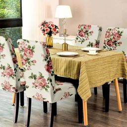 Aura White & Rose 4 Pieces Floral Printed Chair Covers-43