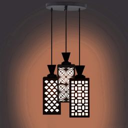 Gojeeva Black & White Textured Rectangle Shaped Wooden Pendant Ceiling Lamp-picture-39
