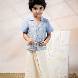 MIRALI Boys Striped Cuban Collar Pure Cotton Shirt Paired With A Mundu-image-21