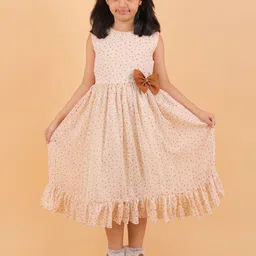 CALYX CLOTHING Girls Polka Dot Printed Chiffon Fit & Flare Midi Dress with Bow Detail-picture-12