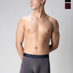 Maniac Pack Of 3 Cotton Trunks MN25-3PCK-COTN-TRUNKS-BLK_BRGD_GRY-S-30