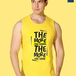 WOOSTRO Pack Of 2 Printed Super Combed Cotton Gym Vests VWS26(ENJOY PEACOCK)(MORE YELLOW)-26