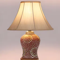 Devansh Off White Printed Wood Frusturical Shaped Table Lamp image 3