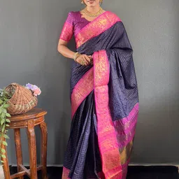 KALINI Checked Zari Saree-image-42