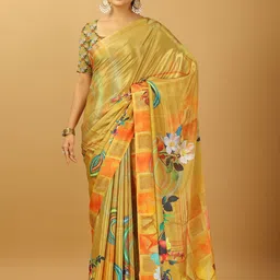 A.V.M. SILK MILLS Floral Printed Pure Crepe Saree-picture-6