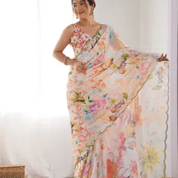 Kalista Floral Mirror Work Pure Chiffon Saree-picture-3