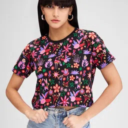 SPYKAR Women Floral Printed Tropical Pockets Boxy T-shirt-picture-23