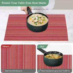 Dakshya Industries 6Pcs Red Striped Rectangle Shape Table Placemats image 2