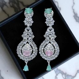The Pari Rhodium-Plated American Diamond Studded Teardrop Drop Shaped Earrings-image-85
