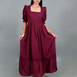 THE BEHRUZ THEORY Women Mulberry Grace Puff Sleeve Georgette Fit & Flare Maxi Dress-picture-30