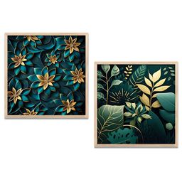 Kotart Brown & Green 2 Pieces Wooden Floral & Botanical Printed Wall Arts-picture-47