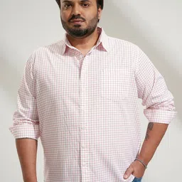 HIGHLANDER Men Comfort Fit Checked Spread Collar Cotton Casual Plus Size Shirt-image-49