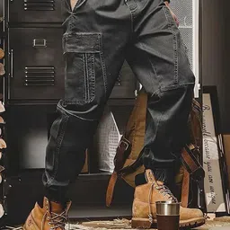 R.Code by The Roadster Life Co. Men High-Rise Cotton Cargos Trousers-image-56