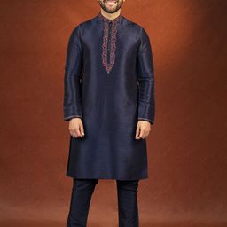 TheEthnic.Co Men Floral Embroidered Regular Thread Work Kurta with Pyjamas-image-21