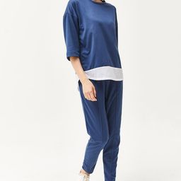 Olalook Colourblocked Round-Neck Drop Shoulders Pure Cotton T-shirt & Trousers-image-81