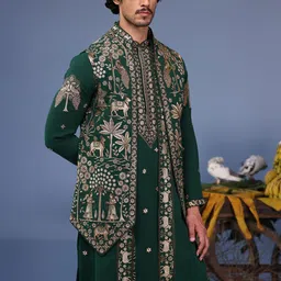 KALPRAAG Men Floral Embroidered Regular Sequinned Kurta with Trousers & With Dupatta image 5