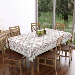Texstylers White Floral Anti-Slip Cotton 6-Seater Table Cover-picture-2