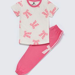 Nite Flite Girls Floral Printed Round Neck Pure Cotton T-shirt & Joggers-image-90