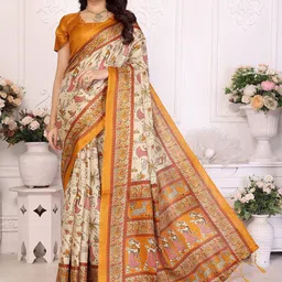 Lookmark Kalamkari Printed Saree With Blouse-image-83