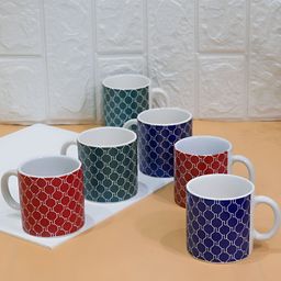 Femora Red & Green 6 Pieces Geometric Printed Ceramic Glossy Cups-15
