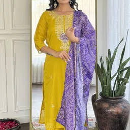KALINI Women Mustard Silk Blend Kurta Sets-picture-41
