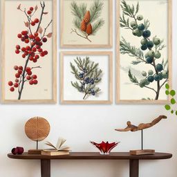 WALLLANE Brown & Green 4 Piece Wood Floral Wall Paintings-17