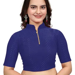 SS Sanket Synthetics Dobby Textured Zipper Chain Saree Blouse-image-11