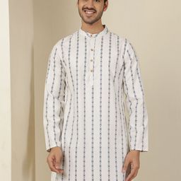 Anouk Rustic Striped Mandarin Colllar Cotton Straight Kurta-image-86