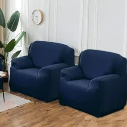 GIFTS ISLAND Blue Solid Polyester 3 Piece Sofa Cover With Arms-image-49