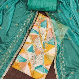 SAINOOR Geometric Printed Beads And Stones Pure Silk Semi-Stitched Dress Material-image-14