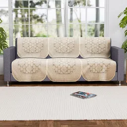 Kuber Industries Cream-Coloured 6 Pieces Printed Cotton 3 Seater Sofa Covers-89