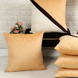 IVAZA Gold-Toned & White Set of 5 Colourblocked Velvet Square Cushion Covers-picture-23