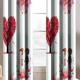 BELLA TRUE White & Red 2 Pieces Window Curtains-image-70