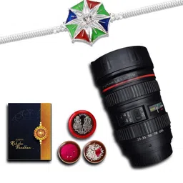 DeoDap Set of 3 Rakhi Roli Chawal Coin & Greeting Card With Camera Lens Box-7