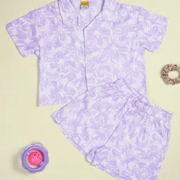BE AWARA Girls Hibiscus Printed Pure Cotton Shirt With Shorts-image-97