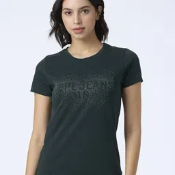 Pepe Jeans Women Typography Printed Round Neck Pure Cotton T-shirt-image-95