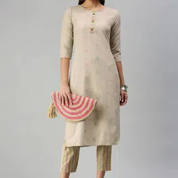 DIVASTRI Geometric Printed Round Neck Straight Kurta With Trousers image 2