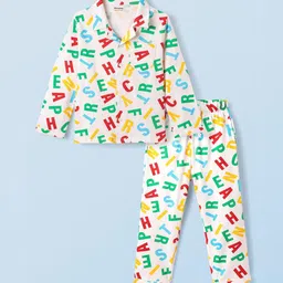 Honeyhap Boys Typography Printed Pure Cotton Lapel Collar Shirt & Pyjamas Night Suit-picture-9
