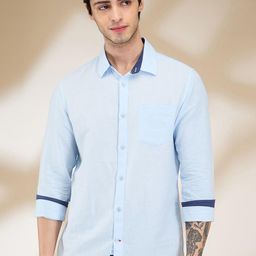 Being Human Men Classic Spread Collar Solid Cotton Linen Casual Shirt-picture-36