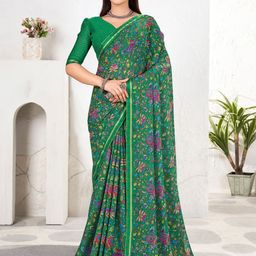 Anouk Rustic Floral Printed Zari Pure Chiffon Saree-37