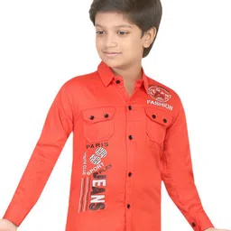 BAESD Boys Classic Regular Fit Spread Collar Typography Printed Cotton Casual Shirt-image-87