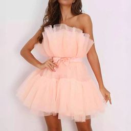 KPOP Women Solid Strapless Fit and Flare Dress-image-62