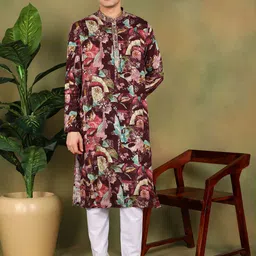 TATTVA Men Ethnic Motifs Printed Regular Pure Cotton Kurta with Pyjamas-6