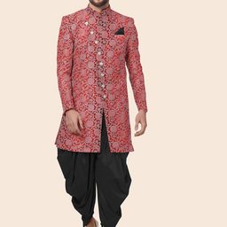 Utsav Fashion Block Printed Art Silk Sherwani Set-picture-28